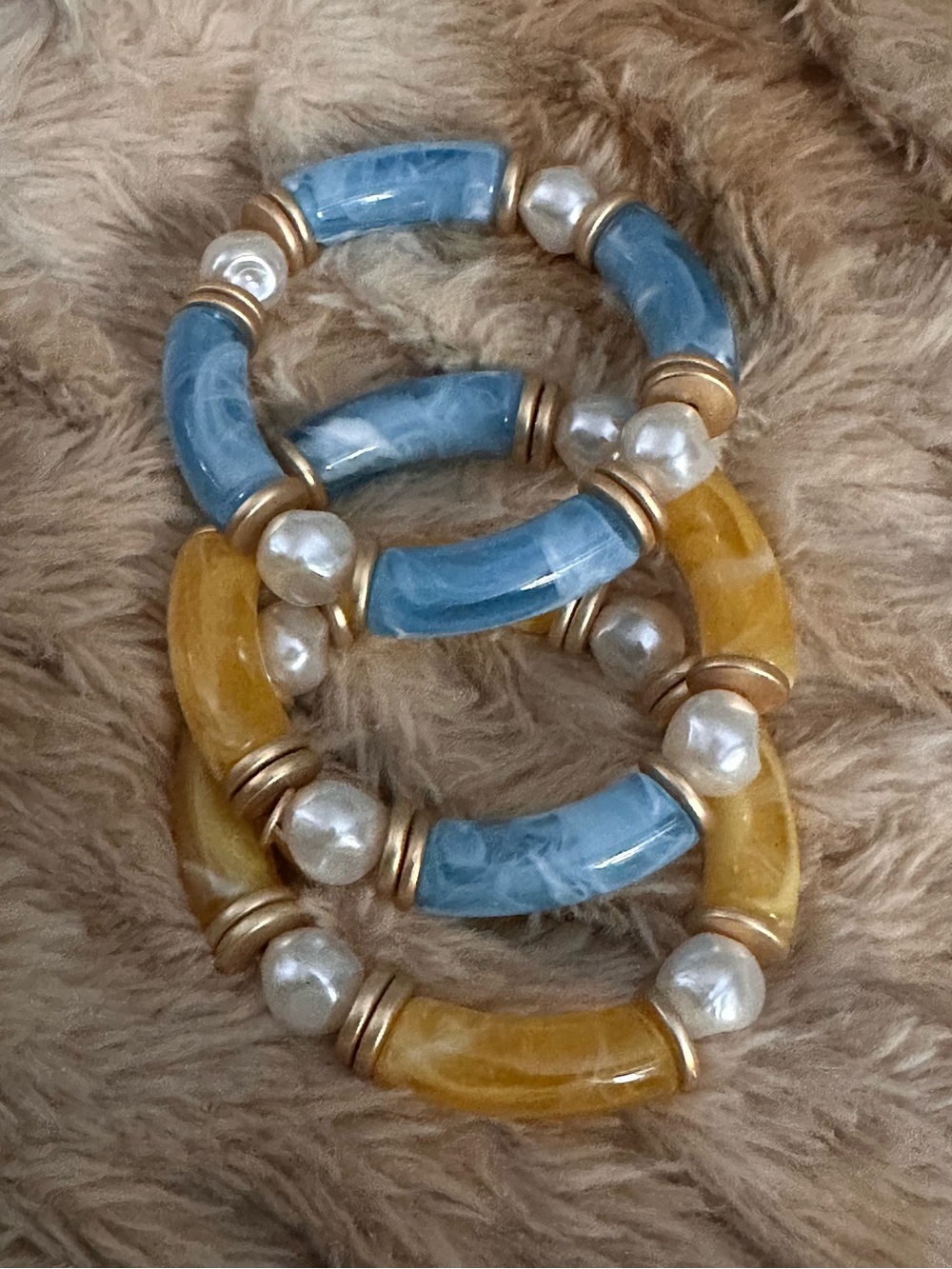Stylish Blue and Yellow Beaded Stretch Bracelets - Women Jewelry by Plunder